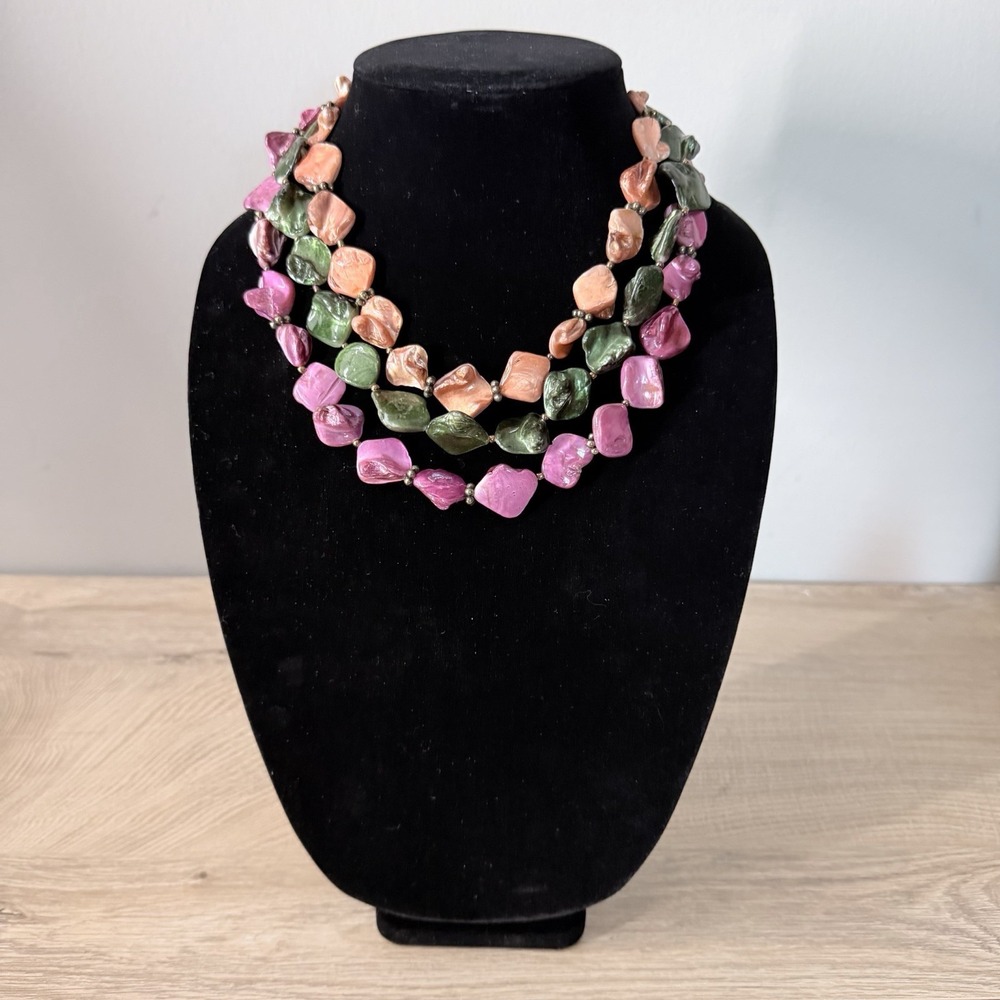 Pink Green Chunky Beaded Necklace Fairycore Cottagecore Y2K Garden Style